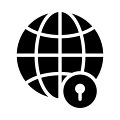 global sphere with padlock icon, silhouette style