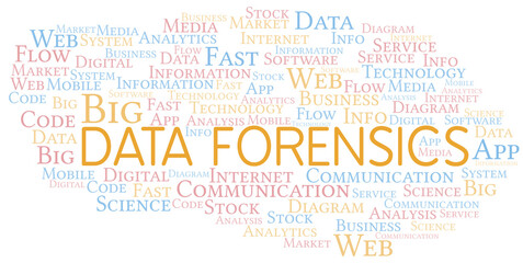 Data Forensics vector word cloud, made with text only.