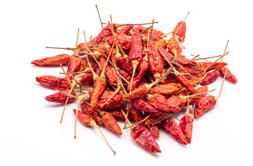 Close up dried red chili pepper isolate on white background.