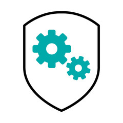 shield with gear wheels icon, half line half color style