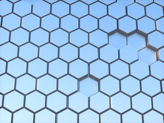 Abstract background with hexagons. Futuristic technology honeycomb mosaic. 3D render illustration