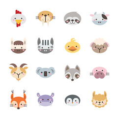 Vector set of flat animal icons on white background set 2.