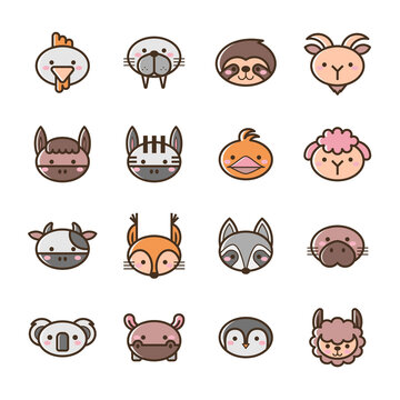 Vector set of filled outline animal icons on white background set 2.