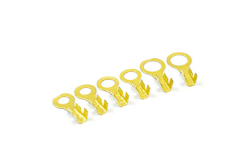 3 sizes of Brass terminal on on white background, isolated.