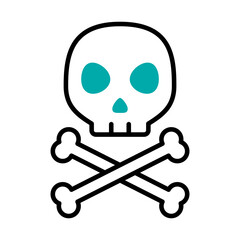 danger skull with crossed bones, half line half color style