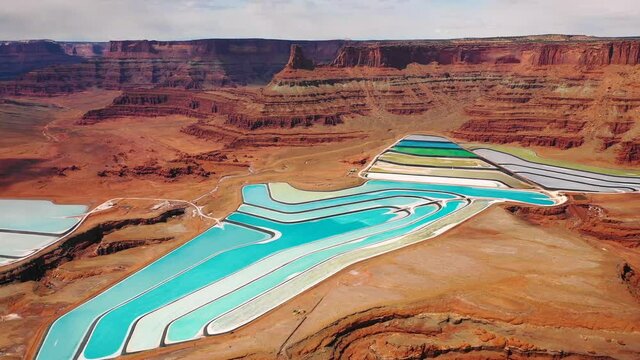 Aerial view of texas gulf potash pond one in Utah, United States.