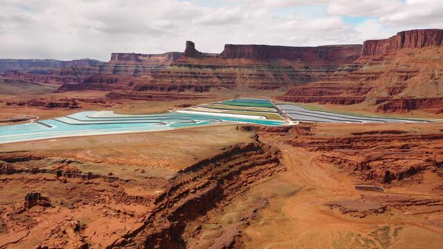 Aerial view of texas gulf potash pond one in Utah, United States.