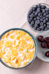 golden crispy corn flakes as breakfast concept