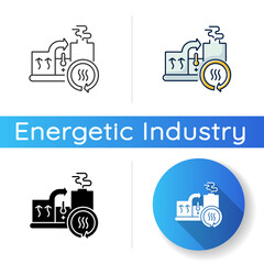 Heat recovery system icon. Linear black and RGB color styles. Sustainable energy industry, cogeneration. Power generation with zero waste. Industrial equipment. Isolated vector illustrations