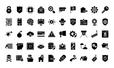 cyber security icon set, silhouette style