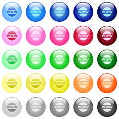Domain name icons in color glossy buttons