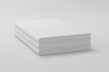 Template stack of blank book cover paperback textured paper , softcover square book on white floor background surface Perspective view, Mockup Magazine Cover, Brochure for your design. 3d illustration