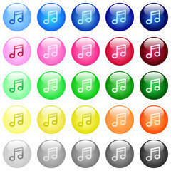 Music note icons in color glossy buttons