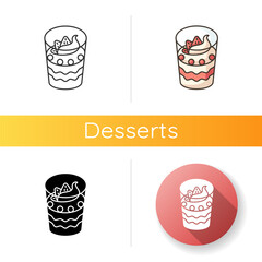 Parfait icon. Yogurt based frozen dessert. Sweet breakfast. National French sweets. Traditional cuisine of France. Linear black and RGB color styles. Isolated vector illustrations