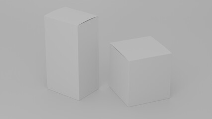 Blank cardboard package boxes mockup. Medicament realistic white square cosmetic, medical or product box packaging , layout of boxes different positions for design or branding, 3d render