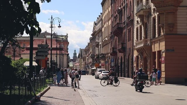 Tourist street of the old town of Krakow.