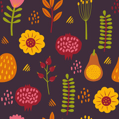 Modern abstract fall seamless pattern. Floral design for wrapping paper, fabrics, covers and cards. Vector illustration.