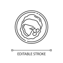 Crepe pixel perfect linear icon. Thin french pancakes. Fried dessert with cherry syrup. Thin line customizable illustration. Contour symbol. Vector isolated outline drawing. Editable stroke