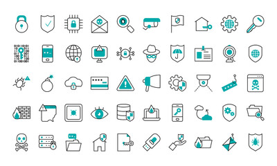 cyber security icon set, half line half color style