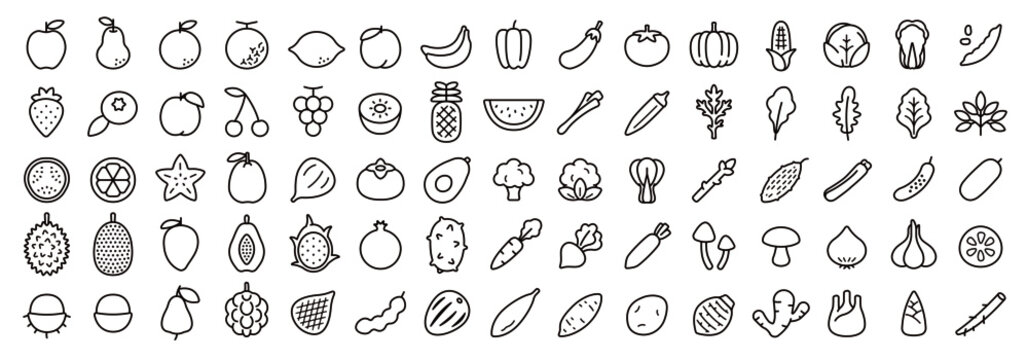 Big Set of Fruits and Vegetable Icon (Thin Line Version)