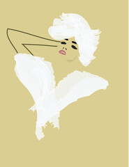 A portrait of a glamorous woman is featured in a minimalist fashion and beauty illustration.