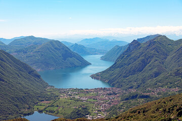 Panoramic view of Porlezza and Lugano lake, Italy and Switzerland border