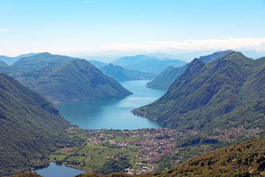 Panoramic view of Porlezza and Lugano lake, Italy and Switzerland border