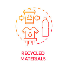 Recycled materials red gradient concept icon. Produce supply from plastic. Conscious consumption. Ecological production idea thin line illustration. Vector isolated outline RGB color drawing