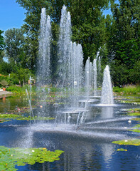 Fountains in a pond of an ornamental garden