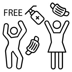 Obraz premium family throwing medical masks and sanitizer and celebrating victory over coronavirus pandemic quarantine Concept Vector Icon Design, Victory Over Coronavirus Pandemic Symbol on White Background, 