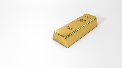 Gold bar isolated on white background. Financial concept,gold bullion close-up, 3D