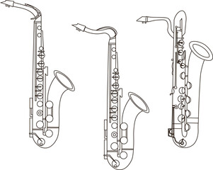 Fototapeta na wymiar Outline Saxophone ensembles, contours of musical instruments on a white background