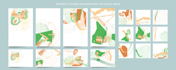 Pastel muted pale calm tones card templates set. Collection of romantic abstraction background lines