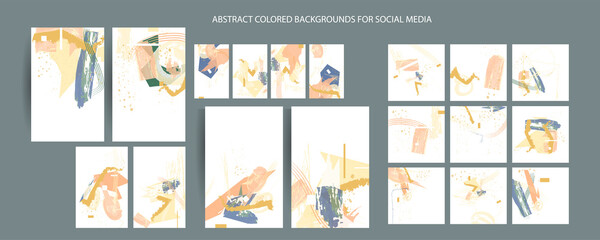 Pastel muted pale calm tones card templates set. Collection of romantic abstraction background lines