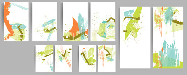 Pastel muted pale calm tones card templates set. Collection of romantic abstraction background lines