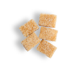 cane sugar cubes on white background isolation, top view