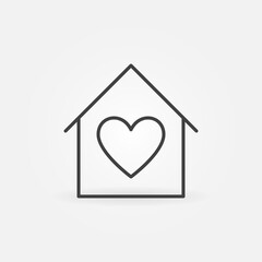 House with Heart linear icon. Stay Home and Virus protection vector concept line symbol