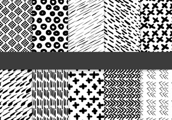 Black and White Hand Drawn Simple Geometric Seamless Pattern Collection