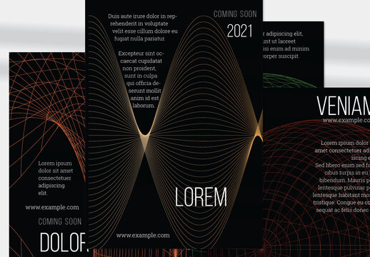 Flyer Layout with Net Shape Black Futuristic Red Globe