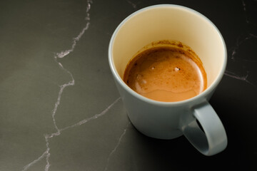 Cocoa in a glass on dark background.Morning hot drink.refreshment in morning.beverage and copy space.