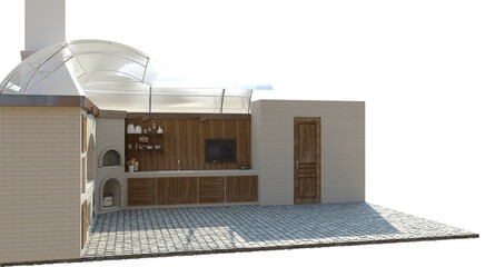 barbecue area, exterior visualization, 3D illustration