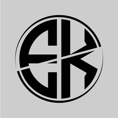EK initials black circle against a gray background