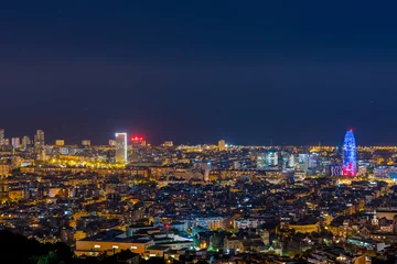Fotobehang View of Barcelona city and costline in spring from the Bunkers in Carmel in the night. © martinscphoto