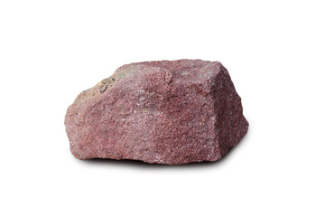 Red sandstone specimen on white background. Sandstone is a sedimentary rock formed from cemented sand-sized clasts.