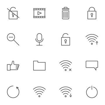 User interface line icons set, ui outline vector symbol collection, linear style pictogram pack. Signs, logo illustration. Set includes icons as wifi antenna, wireless connection signal, chat comment
