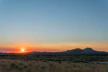 Sunrise over the mountains in the Mojave Desert