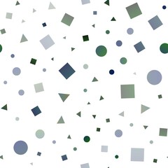 Dark Blue, Green vector seamless texture in poly style with circles, cubes. Circles, lines, rhombus with colorful gradient. Pattern for trendy fabric, wallpapers.