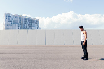 sportsman standing concentrated during training