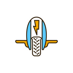 Electric monowheel color line icon. City transport rental. Pictogram for web, mobile app, promo. UI UX design element. Editable stroke.