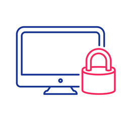 Computer monitor, screen, display icon. Padlock, privacy, securi